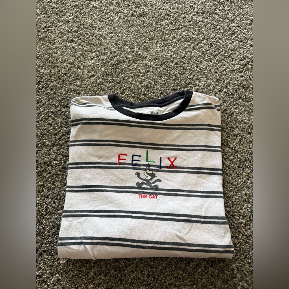 Felix The Cat Long Sleeve Striped Shirt Size L Vintage 90s